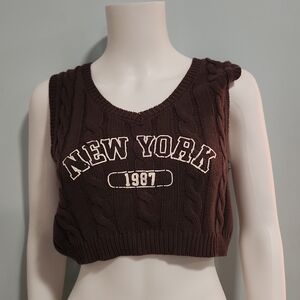 Aeropostale Brown Cable Knit 'New York 1987' Crop Tank